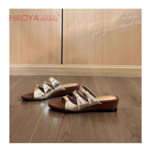Slippers Womens Summer Wear Retro High-quality French Silver Wedge Heel Slippers