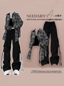 Sporty Casual Cool Girl Workwear Pantsuit Long Sleeve Polo Collar Buttoning Three Piece Set for Young Women in Their 20s