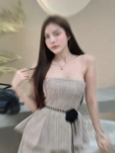 TW22779 set 3 ชิ้น เสื้อเกาะอก + กระโปรงทรง A กับเข็มขัด ดอกไม้ ..