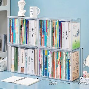 GUANGMANZHI | Transparent Book Magazine Storage Box Magnetic Door Stacking Desk Organizer