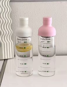 500ml Glass Water Bottle with Time Marker Leakproof
