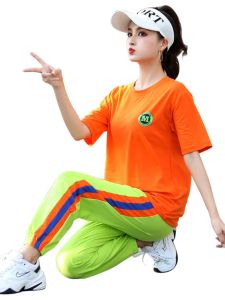 Womens Loose Short Sleeve Dance Fitness Casual Wear Square Dancing Outfit New Style Set Cotton Fabric Performance Suitable