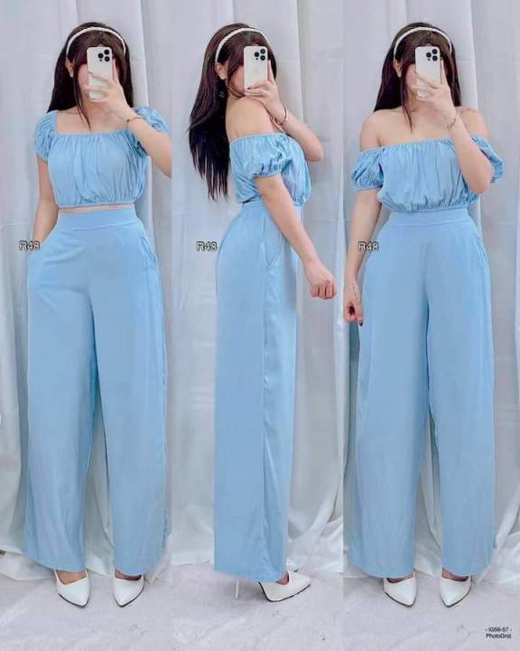 2 Way Coordinate Crop Top and High Waisted Pants for Women s Formal Attire Lazada PH