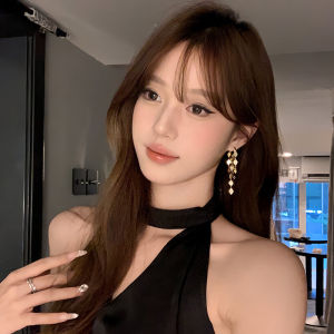 Peach Tea Bling Unique Diamond Fringe Earrings Women Luxury Sensation Gold Color Alloy Jewelry Fashionable Korean Style Pair