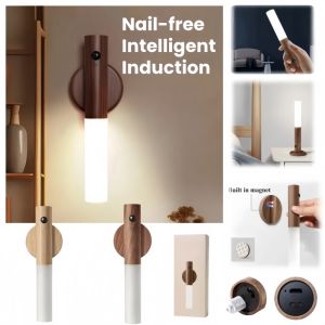 Creative Intelligent Auto PIR Motion Sensor LED Rechargeable Magnetic Night Light Wood Wall Light Cabinet Light Lamp