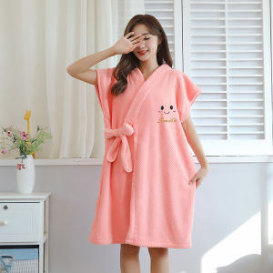 Quick Dry Pure Cotton Bath Towel Womens Bath Skirt Hair Drying Cap Swimming Robe Yue E Home Textile Coral Fleece Short Sleeve