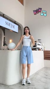 Sky สามส่วนขาตรง ทรงสวย จีบหน้าใขว้ สไตล์ญี่ปุ่น เนื้อผ้า soda นุ่ม ยาว 20-21 นิ้ว