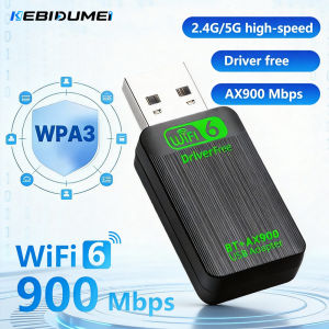 Kebidumei | KEBIDUMEI AX900 WiFi6 Bluetooth5.4 USB Adapter 2 IN 1 Dual Band 2.4G 5GHz Wireless Network Dongle WiFi Receiver Support Win10 11