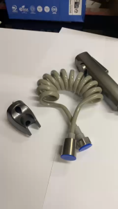 paket jet shower cebok 7 grey set selang plastik spiral abu muda 150cm + kran air mini cabang abu murah