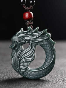 Xinjiang Hetian Jade Tower Qingyi Fine Dragon Pendant Dragon World Gray Jade Pendant Mens and Womens Zodiac Dragon Jade Pendant