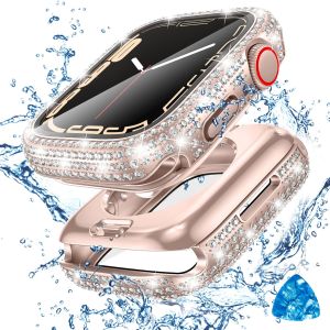 YALILAI 2-in-1 Waterproof Screen Protector Case for Apple Watch 49mm 46mm 45mm 44mm 42mm 41mm 40mm Women 360 Diamond Front Bumper with Glass Bling Face Cover for Apple iWatch Series 11/10/9/8/7/6/5/4 SE3/2 Ultra3/2/1