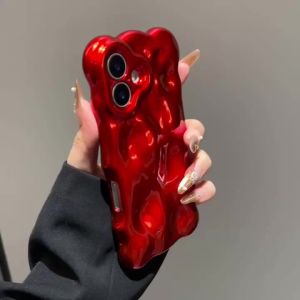 Fashion Red Wave Water Ripple TPU Phone Case For iPhone Air 11 12 13 14 16 17 Pro Max 15 Plus Anti-Fall Silicone Back Cover