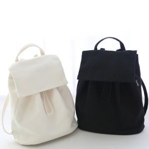 Mini Canvas Backpack Womens Pure Color Leisure Travel Shopping Bag Soft Shoulder Strap Bucket Shape Fashionable Youth Style