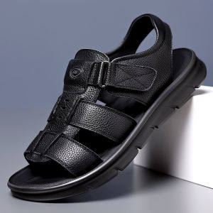 Leather Sandals Mens Summer New Casual Soft Bottom Beach Shoes Anti-slip Roman Style Dad Comfortable Breathable Slip-On Sandals