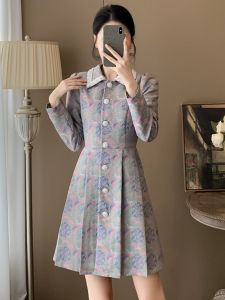 SUYE | Elegant Slim Fit Petite A-Line Pleated Dress Long Sleeve