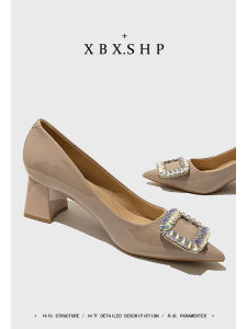 French Polish Leather Pointed Toe High Heels Womens New 2025 Spring Low Cut Versatile Comfortable Thick Heel Single Shoes