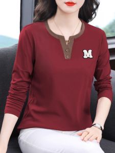 Fashionable Long Sleeve Base Shirt Womens Loose Fit T-Shirt Autumn Spring New Style Casual Creative Pattern Button Detail