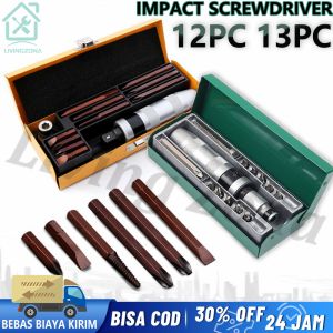 Obeng ketok set 12/13 pcs Obeng getok putar set 12 PCS 13 PCS Impact screwdriver set Box besi Impact Driver S2 Drill Bit Bahan Non-Karat Impact Screwdriver Set Box Besi