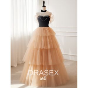 ชุดราตรีสไตล์เจ้าหญิงระดับไฮเอนด์สำหรับผู้หญิง 2023 ชุดราตรียาวแขนกุดเอวกลาง กระโปรงทรงเอ ชุดราตรีสำหรับงานวันเกิดนักเรียน