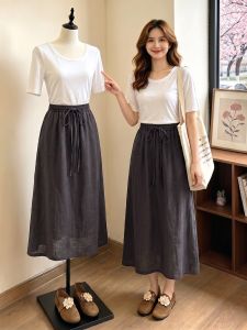 AIYITI | Stylish Linen Cotton Summer Slim Fit Midi Skirt
