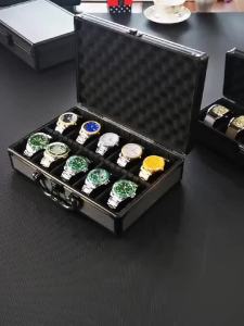 Aluminum Watch Storage Box Suitcase Case Display 5/10 Slots Black Mobile Bulkhead Organizer Box for Men Watch Pillow Clock Boxes