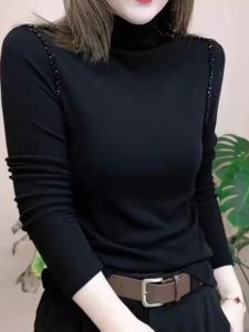 WANGGONGZHU | Princess Style Double-sided Cashmere Base Shirt Womens Autumn Winter Inner Wear Half High Collar Fashionable Top Cover Belly