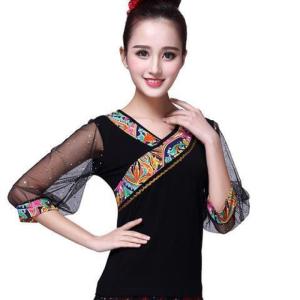 Long Sleeve Lantern Sleeve Dancewear Top Short Sleeve Square Dance Outfit Womens Slim Fit Sportswear for Fitness And Yoga
