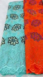 African Cotton Lace Fabric Rhinestone Embroidered Swiss Voile Lace Elegant Floral Pattern High Grade Fabric For Women M754-1