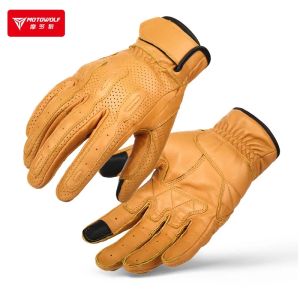Sltcrpasion Full Finger Motorcycle Gloves For Men Women Breathable Comfortable Yellow Motorcycle Leather Gloves Adjustable Wrist Motorbiker Motowolf