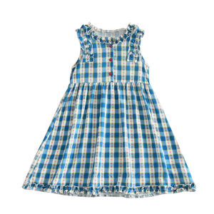 Bear Leader Baby Girl Sweet Summer Floral Clothing Korean Version Checked Print Princess Dresses Sleeveless Plaid 3 To 7 Years Kids Ruffle Clothes Casual Wear