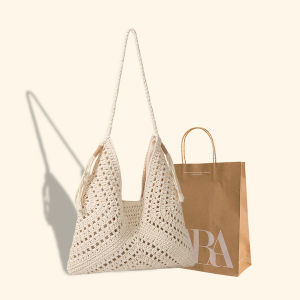 Fashionable Knitted Tote Bag Womens Shoulder Bag Handcrafted Basket Weave Large Capacity Casual British Style Leather Bag