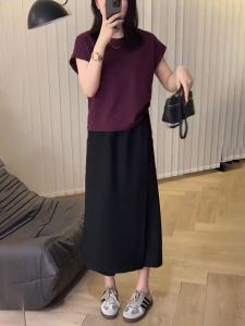 ชุดเสื้อยืดแขนสั้นหลวมๆ สำหรับผู้หญิงในช่วงฤดูร้อน ชุดกระโปรงทรงเอเอวสูง ชุดแฟชั่นสองชิ้น โพลีเอสเตอร์ คอตตอน 71% - 80%