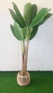 Pohon Daun Pelepah Pisang X2 T180 Latex Artificial Cover Pot Rotan Lampion Pajangan Dekorasi Ruangan Pohon Plastik