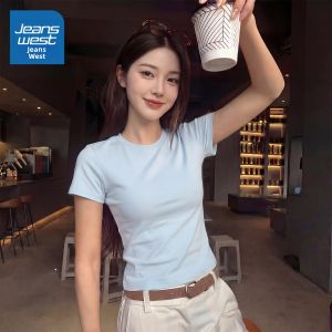 Jeanswest | Áo Thun Nữ Tay Ngắn Cổ Tròn Màu Tím Trơn Dáng Ôm Vai Thường Mùa Hè Mới 2026 Mặc Trong