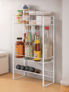 Kitchen Bathroom Multi-functional Spice Storage Rack Home Use Countertop Organizer Shelf Nordic Style Carbon Steel 3 Layers
