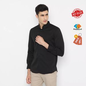 kemeja hitam pria lengan panjang best seller