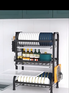 Kitchen Dish Rack Drainer With Tray Utensil Holder Dish Organizer Storage Steel Plate Rack Organizer