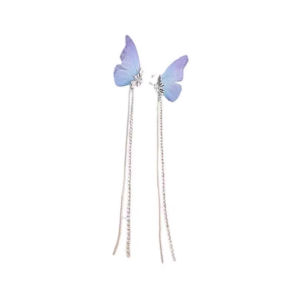 Elegant Butterfly Tassel Clip-On Earrings for Women Diamond Embedded No Piercing Required Alloy Gold Plated Bug Pattern