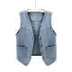 Spring Summer Denim Round Neck Vest Women's Cropped Loose-Fit Korean BF Sleeveless Jacket Shoulder Vest Outerwear. 