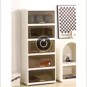 SaveMall Flip Susun Lemari Serbaguna Plastik Club Flip Transparan Putih Minimalis Lemari Penyimpanan