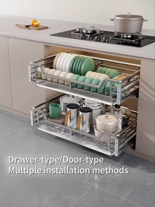 XTEN 304 Stainless Pullout Basket for Kitchen Racks Organizers Pull Out Tray Dish Cabinet Full Out Basket Set
