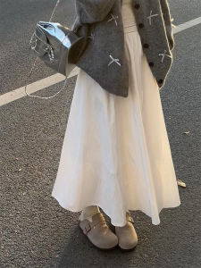 White High Waist A-Line Midi Skirt Womens Spring Autumn New Style Slimming Hip Covering Half-length Korean Style Polyester