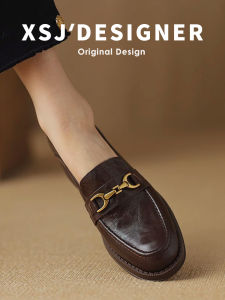 LIQIXIEFANG | French Style Handmade Leather Loafers  Flat & Thick Heel