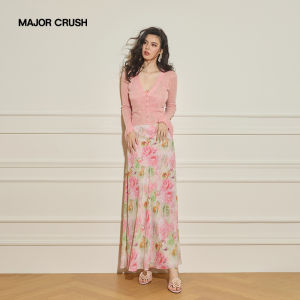 Pink Rose Print Knit Cardigan and Slip Dress Outfit
