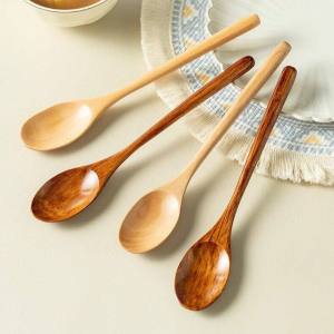 1/2/4Pcs Wooden Spoon Soup Spoon and Fork Tableware Natural Ellipse Ladle Spoon Set Eco Friendly Products Spoons for Cooking