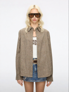 2026 SS Womens Vintage Plaid Cotton Long Sleeve Shirt Mid-length