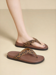 Josiny | Leopard Print Flat Flip Flop Sandals for Women