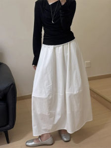 White A-Line Midi Skirt Womens Thin New Summer High Waist Polyester Fiber Korean Style Commute Pear Shape Hip Covering Skirt