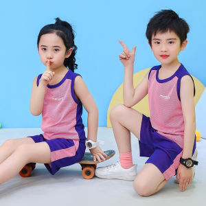 ชุดกีฬาฤดูร้อนสำหรับเด็ก ชุดบาสเก็ตบอล ชุดกีฬาแห้งเร็ว ชุดคอตตอน 2 ชิ้น สำหรับเด็กชายและเด็กหญิง ชุดกีฬาสำหรับเด็ก