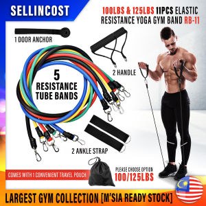 SellinCost 100% QUALITY 100lbs 125lbs 11pcs Resistance Bands Elastic Yoga Gym Band Muscle Workout Ropes Workout Accessories Yoga Gym Workout Ropes Band Fast Fat Burning Slimming Exercise RB-11pcs